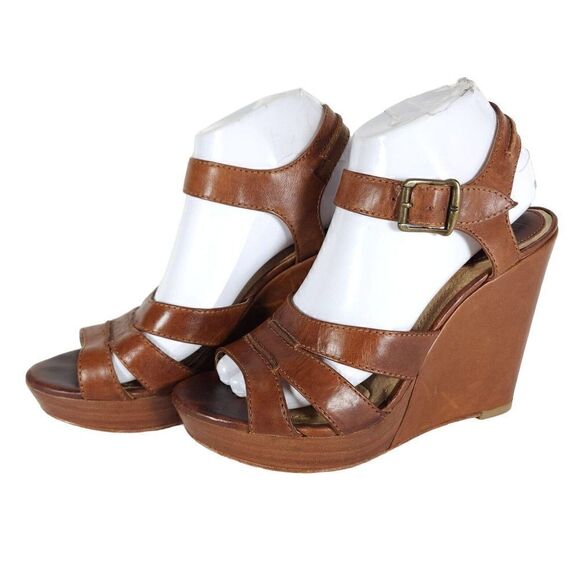 Frye Women’s Alex Seam 2 Sandals US 8,5M Brown Leather Platform Wedge Sandals - Picture 1 of 14